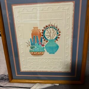 Framed Southwestern Art Print with Cactus and Vases